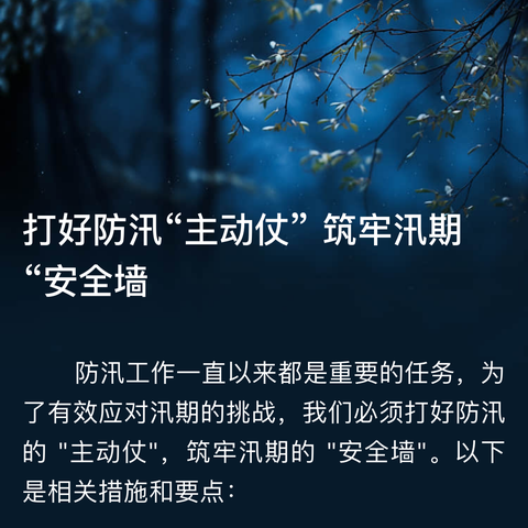 打好防汛"主动仗"，筑牢汛期 "安全墙"